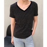 Vネック細ボーダーTシャツ | aimoha  | 詳細画像16 