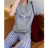 ダークグレー | ハートプリント クルーネックTシャツ | aimoha