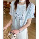 ライトブルー | ハートプリント クルーネックTシャツ | aimoha