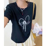 ネイビー | ハートプリント クルーネックTシャツ | aimoha