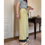 イエロー | 折り返し配色ヘムイージーワイドパンツ | aimoha 