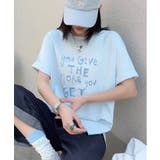 ブルー | 英字ロゴプリントルーズTシャツ | aimoha