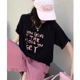 ブラック | 英字ロゴプリントルーズTシャツ | aimoha