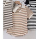 ベージュ | ボーダー クルーネックTシャツ | aimoha