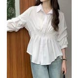 ホワイト | ウエストゴムデザイン シャーリングシャツブラウス | aimoha