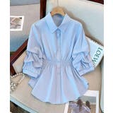 ブルー | ウエストゴムデザイン シャーリングシャツブラウス | aimoha
