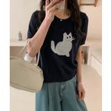 黒猫モチーフ刺繍ニットTシャツ | aimoha | 詳細画像24