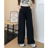 ブラック | タック入りハイウエストワイドパンツ | aimoha 