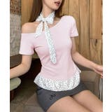 ピンク | ワンショルダードット柄フリルトップス Jasmine Grandiflorum | aimoha