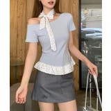 ブルー | ワンショルダードット柄フリルトップス Jasmine Grandiflorum | aimoha