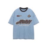 ブルー | ダメージデニム風ロゴパッチTシャツ | HOOK