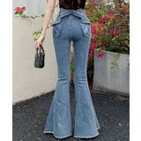 ブルー | 【Jasmine】バックリボンベルボトムデニムパンツ | aimoha