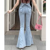 ライトブルー | 【Jasmine】バックリボンベルボトムデニムパンツ | aimoha