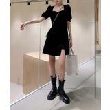 スクエアネック半袖スリットワンピース S 韓国ファッション | aimoha  | 詳細画像1 