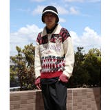 古着風レトロ調うさぎ刺繍配色アーガイル柄ポロ襟ニット【AW】 | HOOK | 詳細画像12 