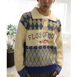 古着風レトロ調うさぎ刺繍配色アーガイル柄ポロ襟ニット【AW】 | HOOK | 詳細画像9 
