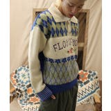 古着風レトロ調うさぎ刺繍配色アーガイル柄ポロ襟ニット【AW】 | HOOK | 詳細画像8 