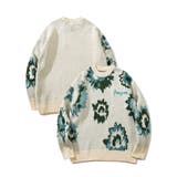 ライトベージュ | 絵画調フラワージャカード編みニット風スウェット サガラ刺繍入り ニット | HOOK