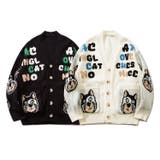 サガラ刺繍猫柄Vネックカーディガン 韓国ファッション ユニセックス【AW】 | HOOK | 詳細画像1