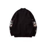 サガラ刺繍猫柄Vネックカーディガン 韓国ファッション ユニセックス【AW】 | HOOK | 詳細画像2