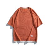 オレンジ | HOOK ベーシック裾レイヤード風デザインワッフル半袖TEE ユニセックス | HOOK