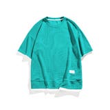 グリーン | HOOK ベーシック裾レイヤード風デザインワッフル半袖TEE ユニセックス | HOOK