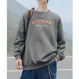 グレー | ベーシック アメカジ英字発泡プリントスウェット 韓国ファッション | HOOK