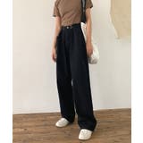 ブラック | 14色2WAYデザインジーンズデニム深めのウエストタックハイウエストデニムパンツ… | aimoha 