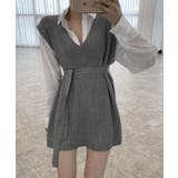 グレー | Jasmine新作 Vネックニットベストミニワンピース 韓国ファッション | aimoha