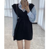 ブラック | Jasmine新作 Vネックニットベストミニワンピース 韓国ファッション | aimoha