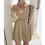 ベージュ | Jasmine新作 Vネックニットベストミニワンピース 韓国ファッション | aimoha