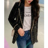 ブラック | Jasmine 新作ツイードテーラードジャケット 韓国ファッション | aimoha 