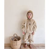 ベージュ | 韓国子供服 ベア刺繍暖かいボアスウェット+ボトム上下セット セットアップ | aimoha kids