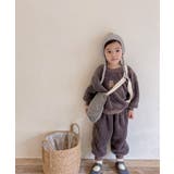 グレー | 韓国子供服 ベア刺繍暖かいボアスウェット+ボトム上下セット セットアップ | aimoha kids