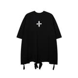 ブラック | Tシャツ【HOOK】個性派十字架パッチダメージ裾ビッグTEE カジュアル ユニセ… | HOOK