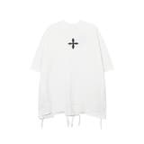 ホワイト | Tシャツ【HOOK】個性派十字架パッチダメージ裾ビッグTEE カジュアル ユニセ… | HOOK