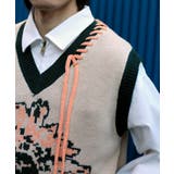 レトロ調ひまわり模様ステッチフリンジvネックニットベスト ストリート系 ロンT | HOOK | 詳細画像26