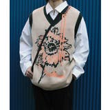 レトロ調ひまわり模様ステッチフリンジvネックニットベスト ストリート系 ロンT | HOOK | 詳細画像31