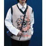 レトロ調ひまわり模様ステッチフリンジvネックニットベスト ストリート系 ロンT | HOOK | 詳細画像34