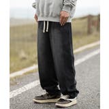 ブラック | 【HOOK】古着風ウォッシュデニム切り替えワイドパンツ | HOOK