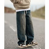 【HOOK】古着風ウォッシュデニム切り替えワイドパンツ | HOOK | 詳細画像1 