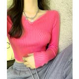 ピンク | ミニ丈ハートネックリブニットトップス 韓国ファッション ニット | aimoha 