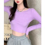 ミニ丈ハートネックリブニットトップス 韓国ファッション ニット | aimoha  | 詳細画像8 