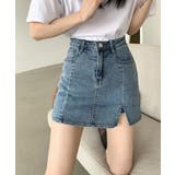 ブルー | Jasmine スリットいりデニムミニスカート 韓国ファッション | aimoha