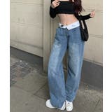 ブルー | 2WAYワイドデニムパンツ ワイドパンツ 韓国ファッション | aimoha 