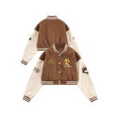 ブラウン(R柄) | ブルゾンアメカジワッペン刺繍スタジャンジャケット クロップド丈 ストリート系 | HOOK