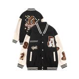 ブラック | ブルゾン A柄 ユニセックスアメカジワッペン刺繍スタジャンジャケット | HOOK