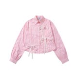 ピンク | 【HOOK】for girls  アシメトリーシャーリングストライプ柄シャツ | HOOK