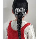 ブラック | 【aimoha-KIDS-】チェック柄フラワーヘアゴム シュシュ | aimoha kids