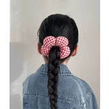 レッド | 【aimoha-KIDS-】チェック柄フラワーヘアゴム シュシュ | aimoha kids